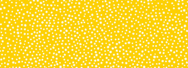 Tiny white flower seamless pattern. Yellow ditsy repeated pattern. Floral background for textile print, fabric swatch, dress ornament, clothes design ornament. Cute naive wallpaper. Vector © vika_k