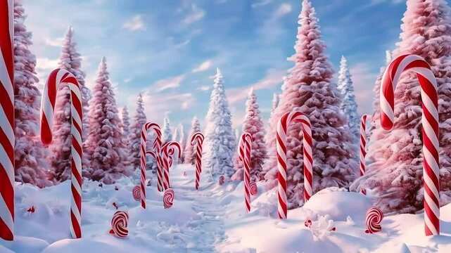 Candy Cane Forest &ndash; A wintery forest made of candy canes, with peppermint air and a snowy backdrop 