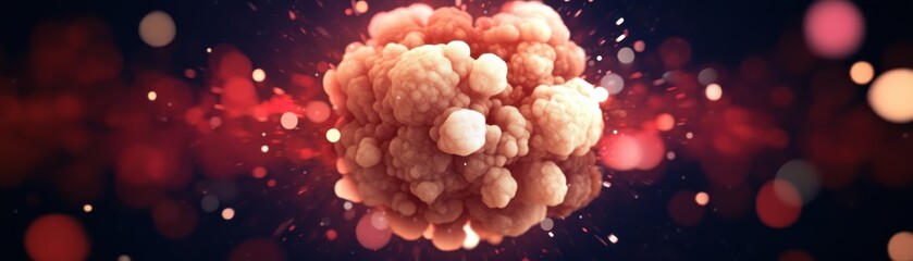 An abstract representation of an explosion, featuring a cloud of particles and vibrant colors, creating a dynamic visual effect.