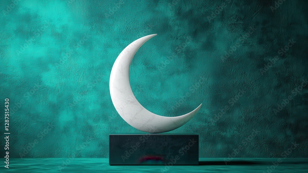 Poster beautiful minimalist 3d rendering of a crescent shape on a stylish base with elegant background