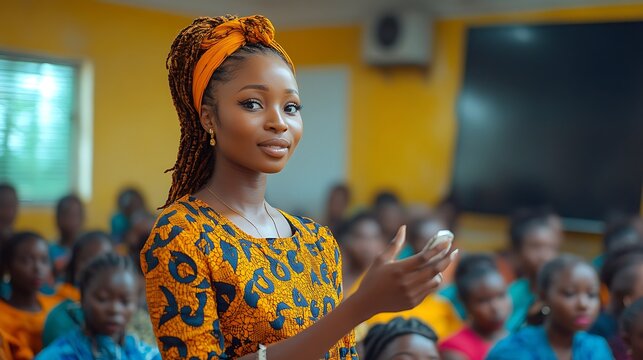 Young woman presenting in a classroom