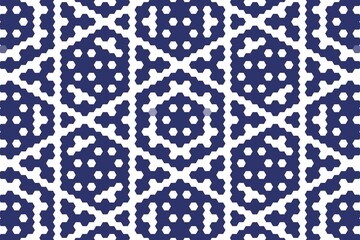 Hexagonal mosaic pattern in midnight blue, creating a modern and abstract hexagon design with structured symmetry. Digital concept