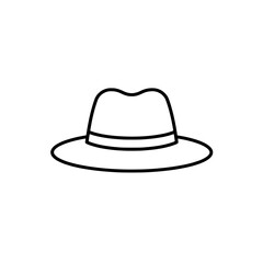 Classic Fedora Line Art: A simple and elegant line drawing of a classic fedora hat, conveying a sense of vintage style and sophistication, perfect for adding a touch of timeless flair.