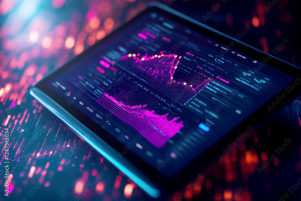 Poster close-up of a digital tablet displaying vibrant data analytics.