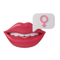 Red Lips Speaking Call Out icon. International Women's Day,3D illustration. Feminism, independence, freedom, empowerment, activism for women rights.