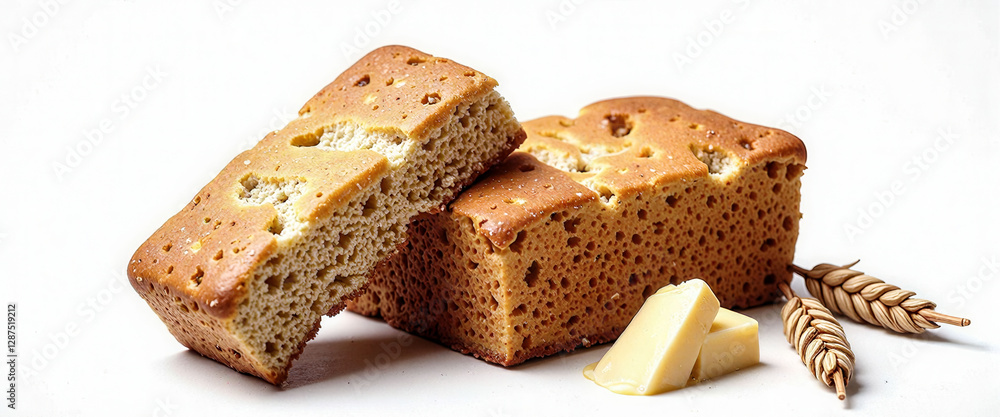 Poster a slice of bread with a piece of butter on top. the bread is open and the butter is spread out