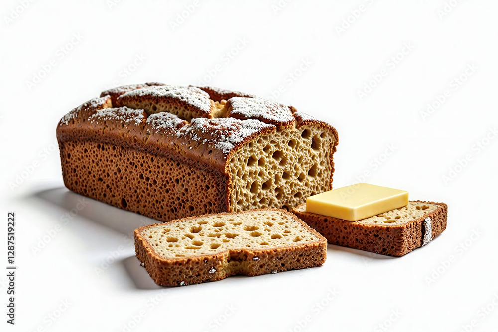 Poster a slice of bread with a piece of butter on top. the bread is open and the butter is spread out