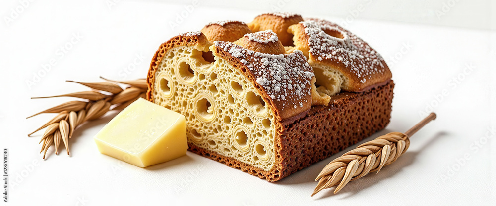 Poster a slice of bread with a piece of butter on top. the bread is open and the butter is spread out