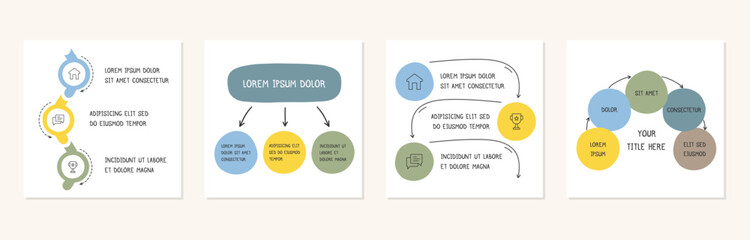 Hand drawn flow chart, process diagram, steps or options, doodle infographics, vector eps10 illustration
