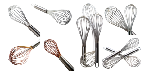 Variety of Whisks on Transparent Background