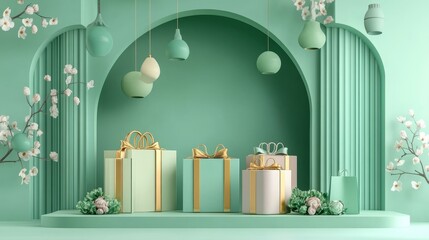 Mint Green Gift Boxes with Spring Floral Decor