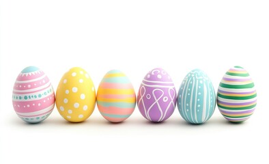 Fototapeta premium Colorful Easter Eggs with Decorative Patterns and Stripes, Isolated on White Background, Easter Decorative Elements