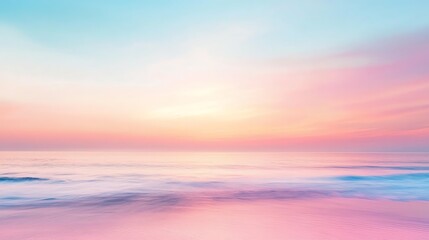 Fototapeta premium A serene seascape at sunset with pastel colors blending beautifully in the sky and reflecting on the calm water.