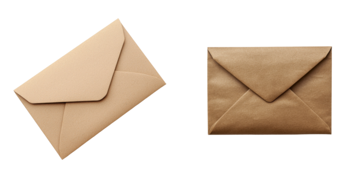 Minimal compact packaging. Two brown envelopes are displayed, showcasing their simple and classic design with pointed flaps.