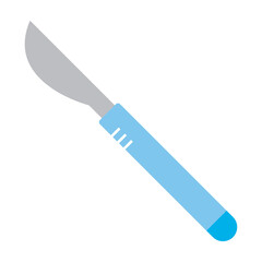 Flat Vector Illustration of a Medical Scalpel with Blue Handle – Surgical Tool Icon for Healthcare, Hospital, and Medical Design Projects
