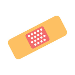 Flat vector illustration of a medical adhesive bandage in orange and red colors representing first aid and wound care