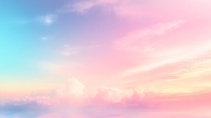 Obraz premium A serene sky with soft pastel colors blending from blue to pink, evoking tranquility and beauty at dusk or dawn.