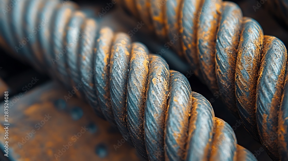 Poster close up of rusty wire rope with detailed texture and pattern