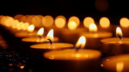 Many candles flame at night