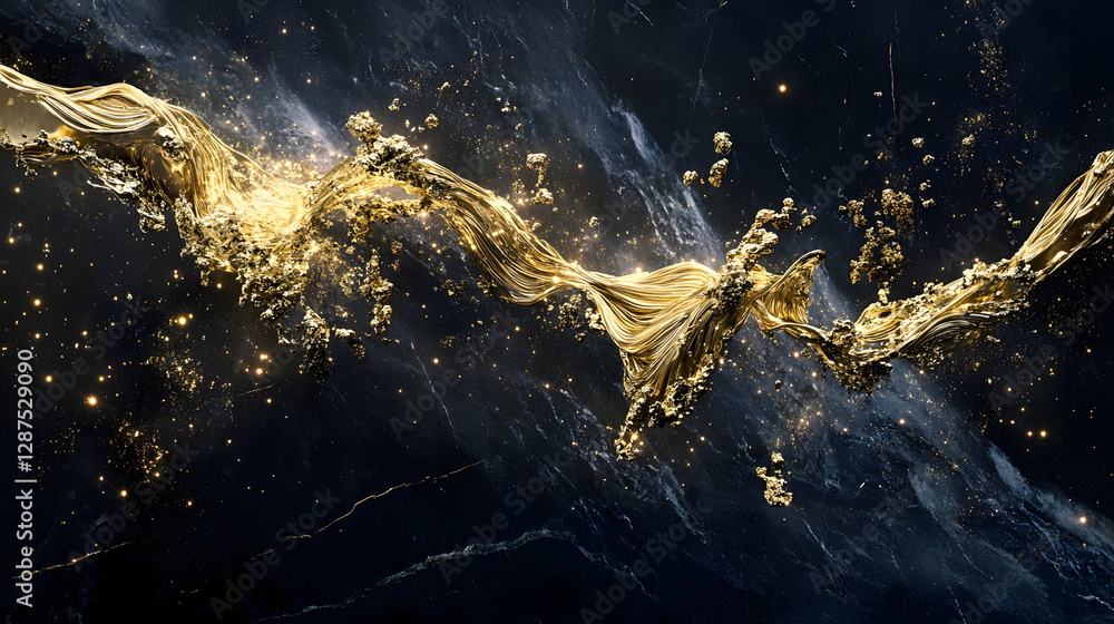 Poster gold swirl pattern on a black background creating an abstract design element for artistic and graphi