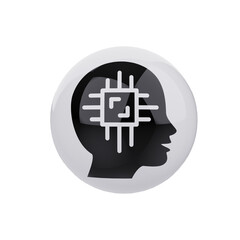 Obraz premium Artificial intelligence icon on glossy button, 3d render in transparent