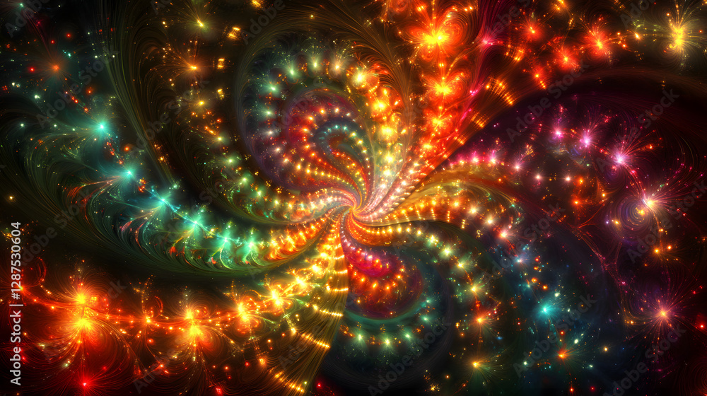 Poster colorful abstract fractal image with spiraling swirling patterns and designs