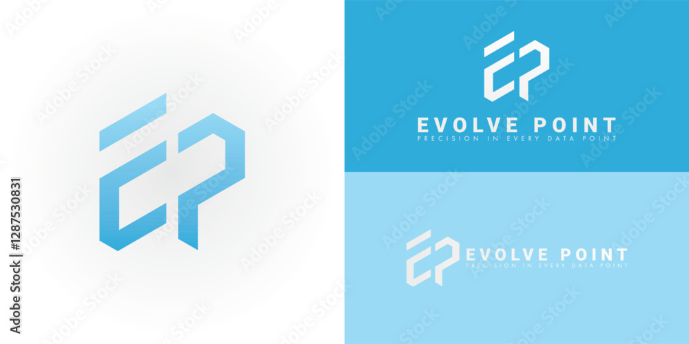 Poster the dynamic logo design creatively integrates the initials ep into a stylized, upward-slanting geome