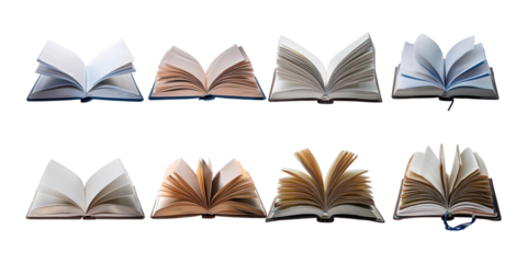 Collection of Open Books on Transparent Background