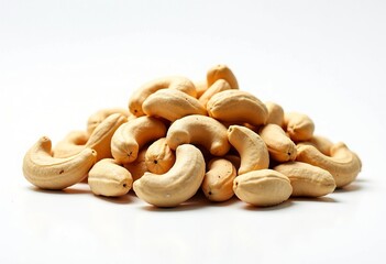 Cashew Nuts on a Plain White Background: Useful Image for Healthy Eating Guides, Snack Product Packaging, and Food-Related Articles - Download and Use Instantly!

