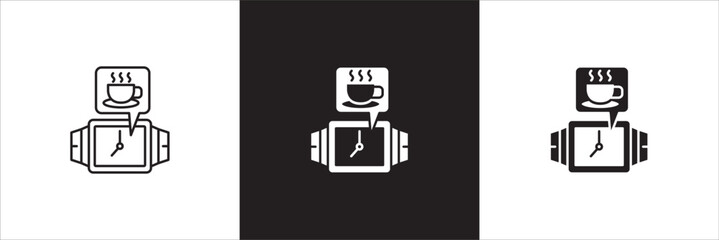 Coffee break icon set. Coffee cup icon collection. Icon set contain symbol of coffee time, rest hours, lunchtime, eat, cafe, watch, addict, hourglass, routine. Vector stock illustration.