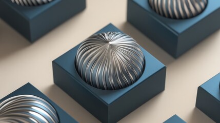 Fototapeta premium Metallic decorative arts displayed on a minimalist blue backdrop showcasing intricate designs and craftsmanship skills