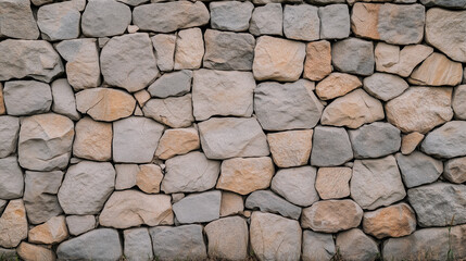 Rustic Stone Wall: A detailed image showcasing a skillfully crafted stone wall with a rugged texture and natural color variation.