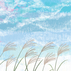 昼間の空とススキ_正方形