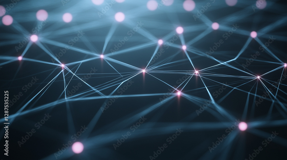 Aufkleber network connectivity: an abstract representation of network connections, with glowing nodes and inte
