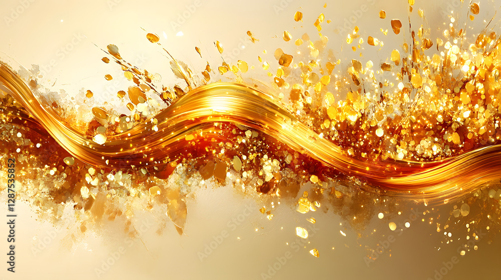 Poster gold wave with paint splash creating artistic abstract background design in vibrant colors