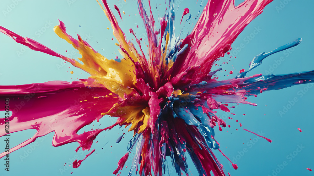 Poster colorful explosion of paint splashes creating an abstract artistic background