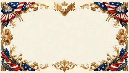 Elegant American Flag Frame with Golden Eagle and Decorative Accents