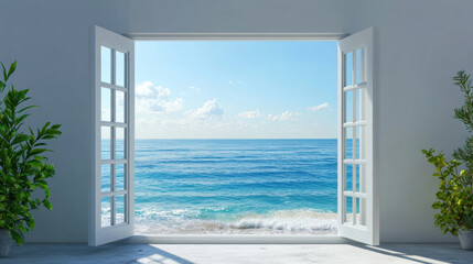 Oceanfront view windows view beach scenery seaside tropical nature landscape scene wallpaper background