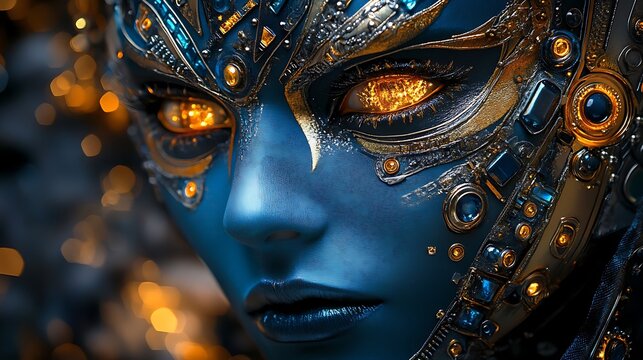Futuristic cyborg woman face close-up
