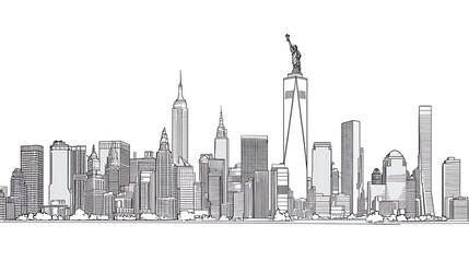 Modern Office Building Skyline in Minimalist Line Art
