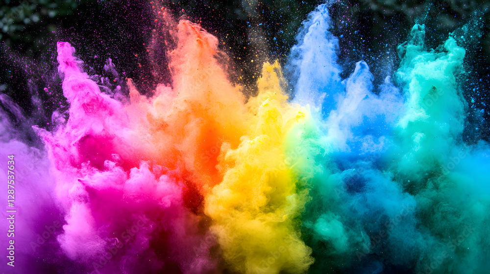 Aufkleber colorful powder explosion against a dark background creating vibrant abstract patterns and textures