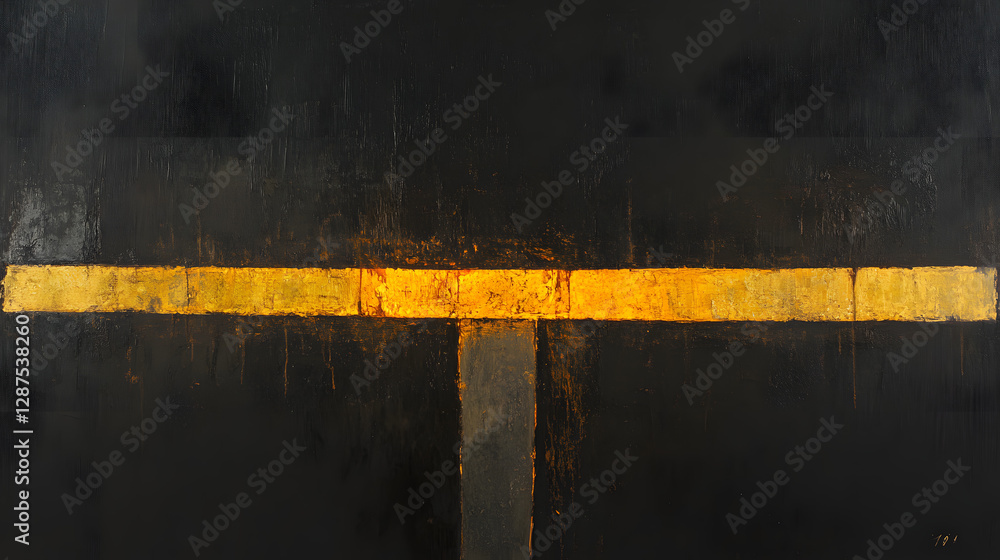 Poster painting of a simple cross symbol on a solid black background with no additional elements or colors