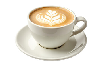 Steamy latte with fern latte art in transparent mug. Isolated on transparent background. Ideal for cafe menus, drink promotions, and food blogs.