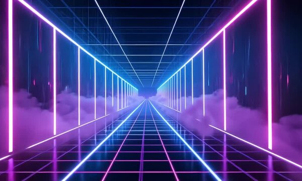 Mesmerizing Futuristic Tunnel with Glowing Lights and Hypnotic Motion