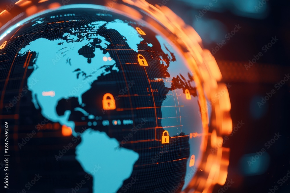 Aufkleber global cybersecurity measures virtual environment digital art futuristic design 3d viewpoint data pr