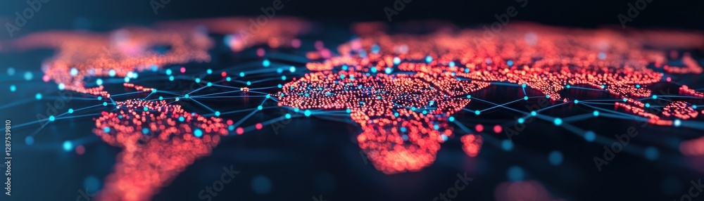 Poster global data connectivity visualization world map digital network abstract aerial view technology con