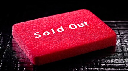 Realistic Close-Up of Red Rectangular Stamp Displaying Sold Out, Sold out red stamp creates concept.
