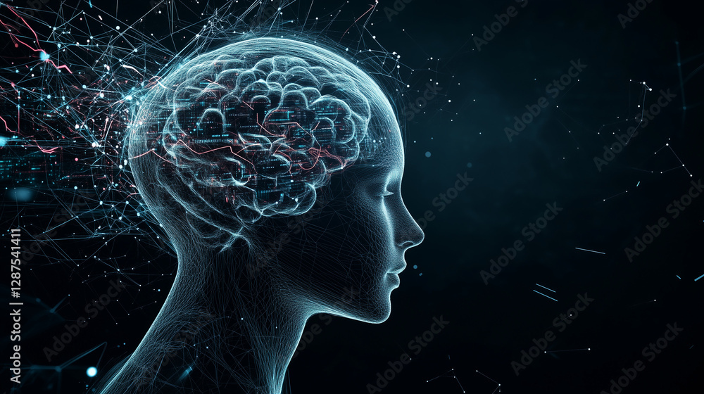 Aufkleber mind's blueprint: a digital representation unveils the intricate pathways and neural networks of the