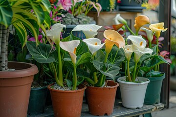 Flawless Image of Colorful Arum Lily Flower Plants in Pots