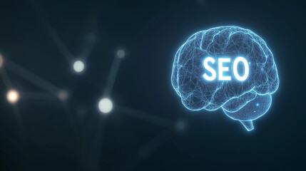 Obraz premium SEO Brainstorm: A glowing, ethereal brain, the word 